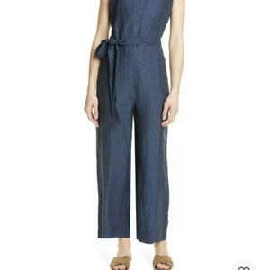 NWTEILEEN FISHER Organic Handkerchief linen V-Neck Ankle Jumpsuit Indigo Sz XL
